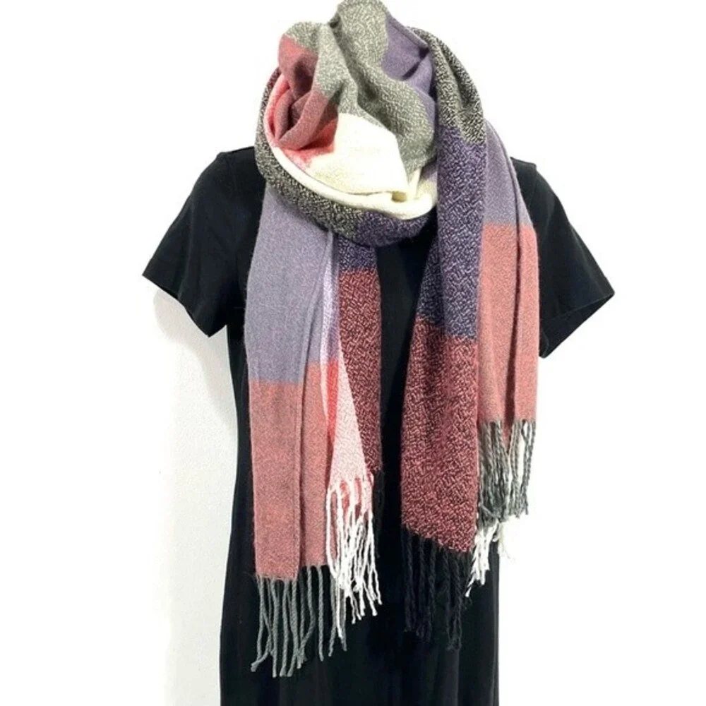 Oversize Checkered Design Blanket Scarf Wrap Shawl